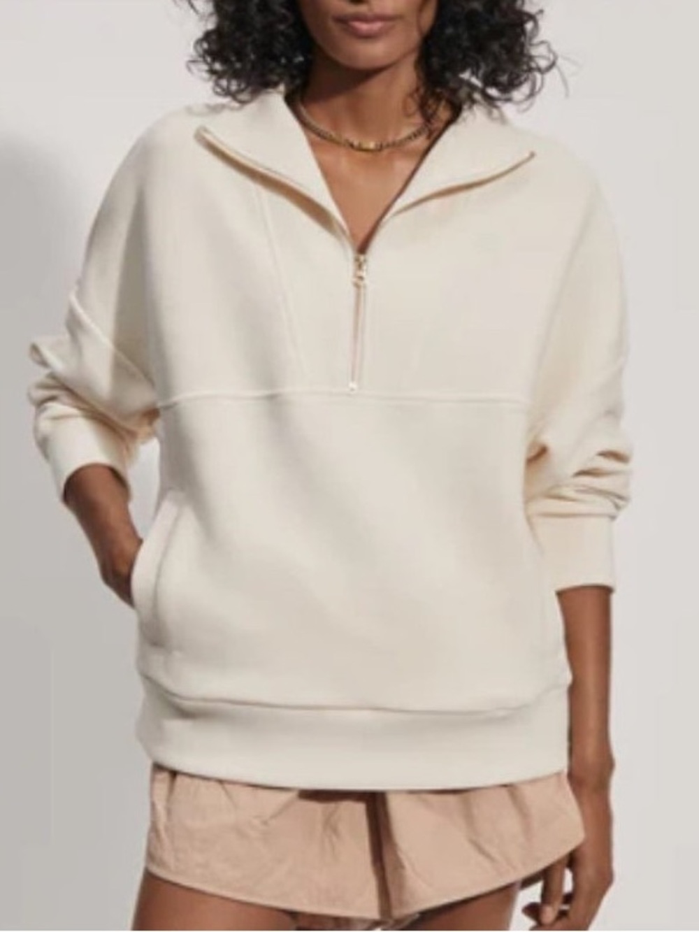 Varley Colebrook Half Zip Sweat Ottoman Pullover XS Neutral Minimalist Oversized